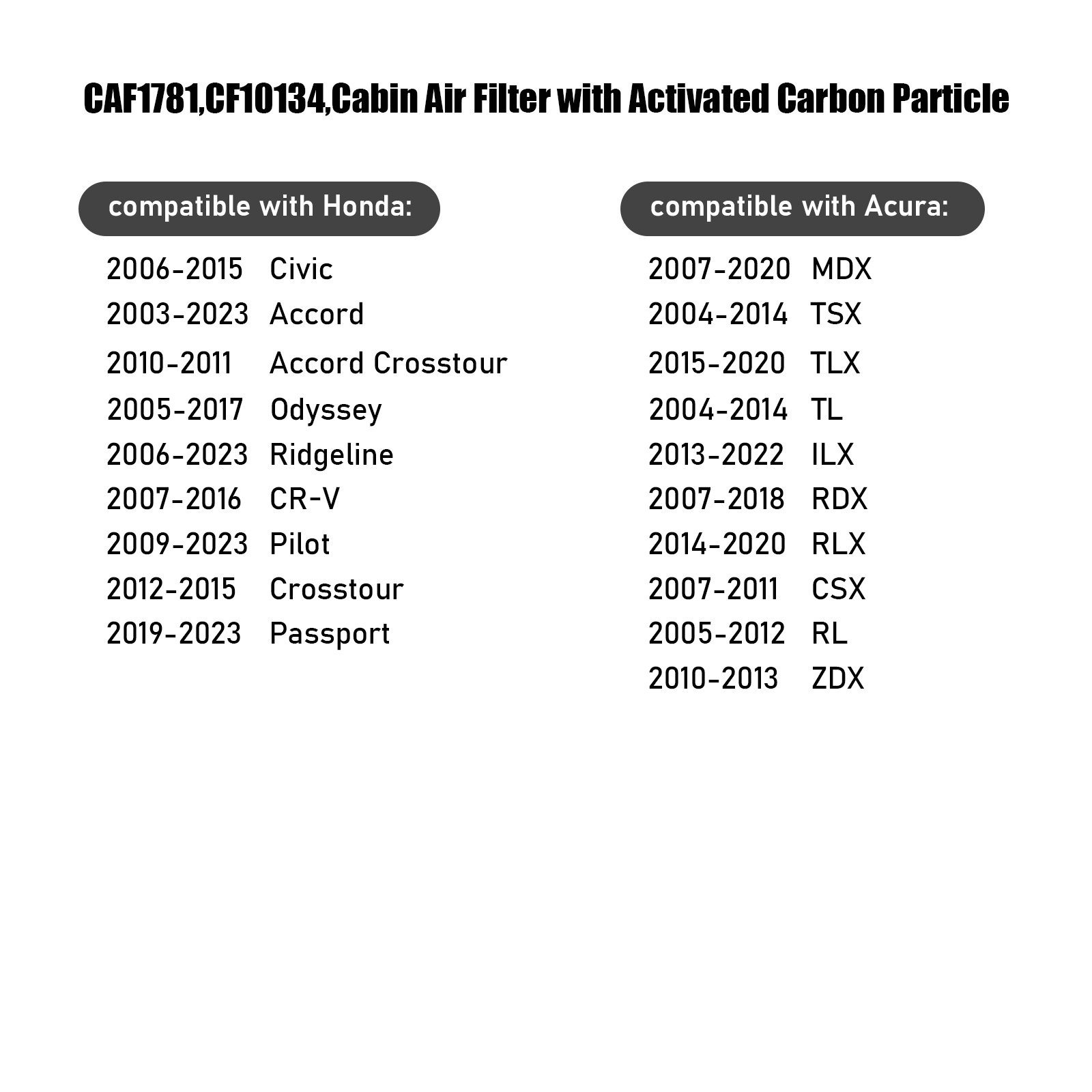 CAF1781 CF10134 High Efficient Auto Parts Cabin Air Pollen Filter With Activated Carbon Particle