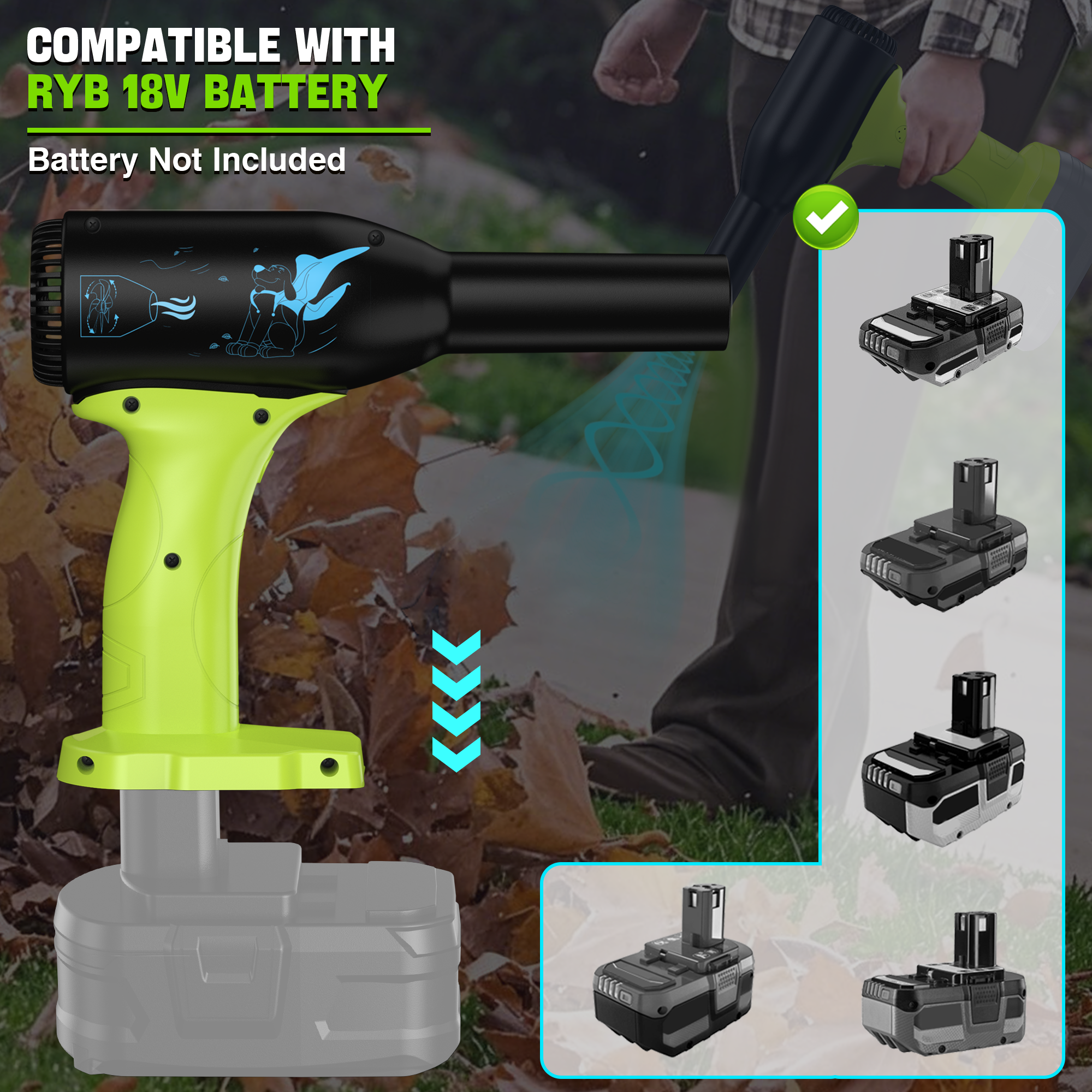 Professional 18V Cordless Blower for Ryobi,Heavy-Duty 18V Cordless Blower,2025 New 18V Cordless Blower for Ryobi Battery