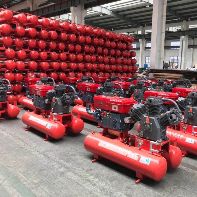 China Good Quality Wheels Type Portable diesel Engine Belt Driven Piston air Compressor With tank 200l