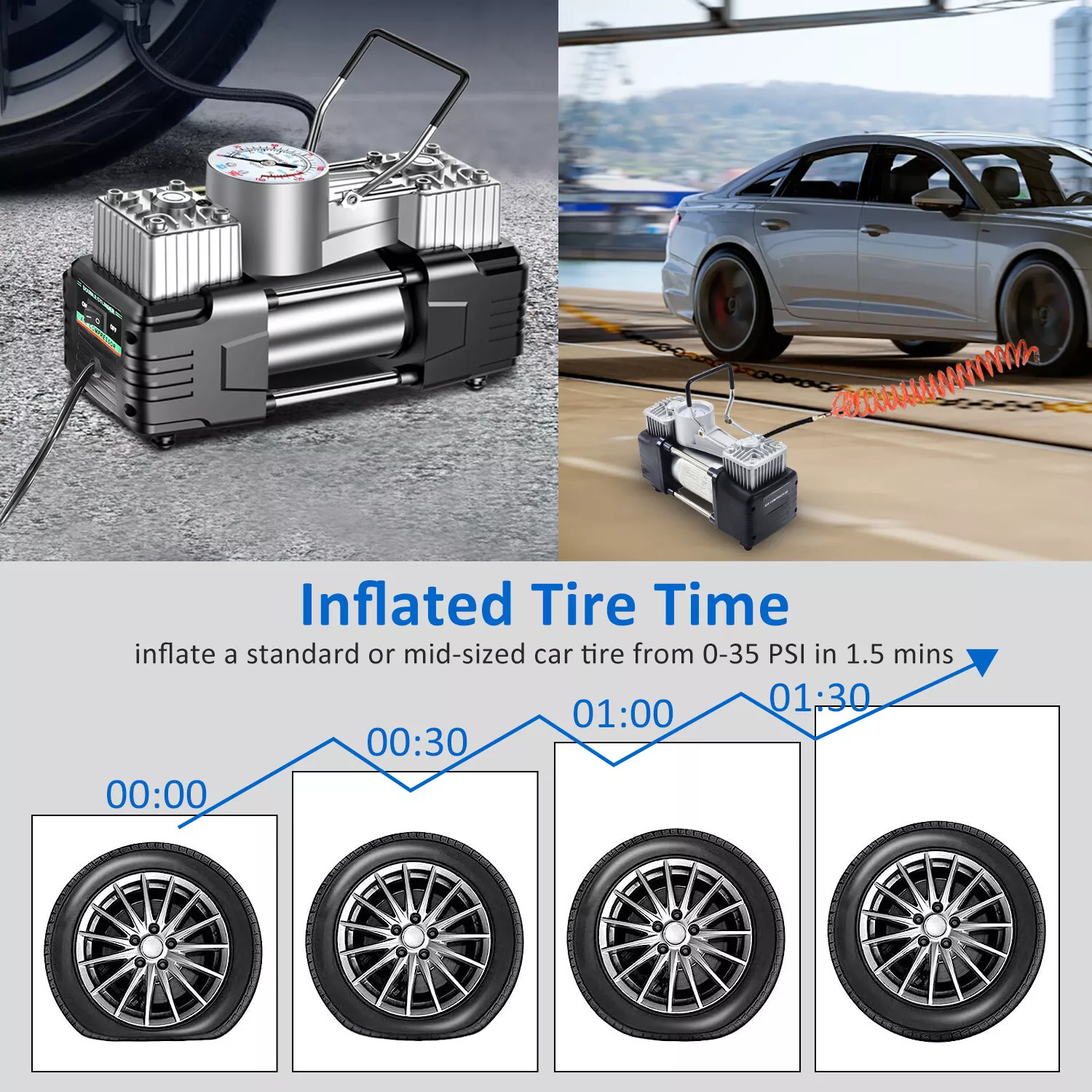 Double Cylinder Car Repair Set Air Compressor Tire Inflatable Pump 12V Portable Car Tire Repair Tyre Inflator Compressor