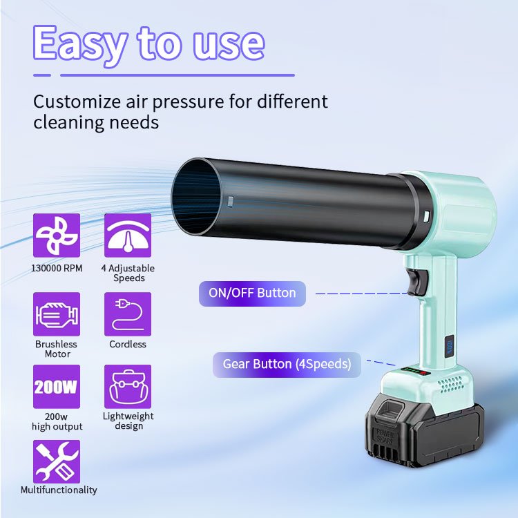 Max Power Rechargeable Mini Body Electric Brushless Turbo Jet Fan Air Blower Vacuum Cleaner for Car Dust Cleaning