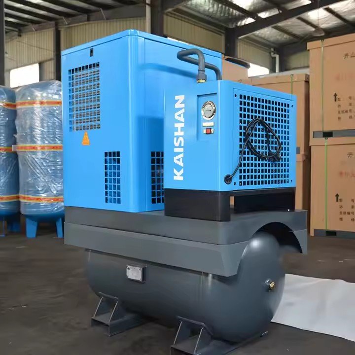 Kaishan Brand 10HP Rotary Screw Air Compressor 7.5KW Tank 380V Portable Stationary Construction Mining 10Bar Air Engine PLC
