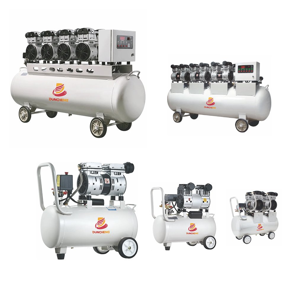 Silent 3200W 4 Piston Oil-Free Air Compressor 120L Portable Stainless Steel Tank Stationary Bearing Core Industrial Compressors