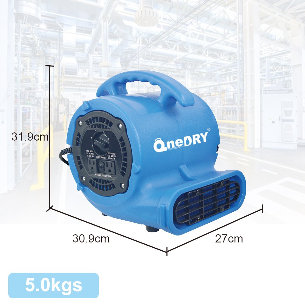OneDry 1/5HP 3Speed Mini air Mover ETL CETL CE Carpet Dryer Fan Blower for restoration and Flood Water Damage Made in Thailand