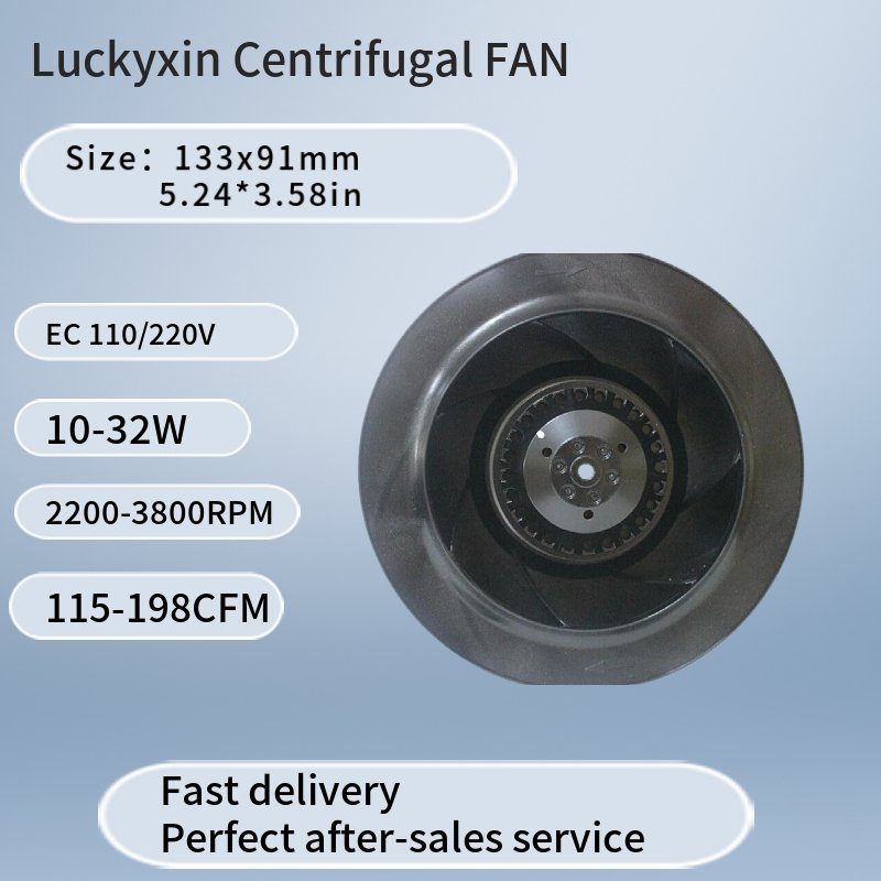 133mm Inlet Sawdust Blower Fan Low Noise Power Supply case Impeller Ip65 High Efficiency EC Backward Curved Centrifugal Fan