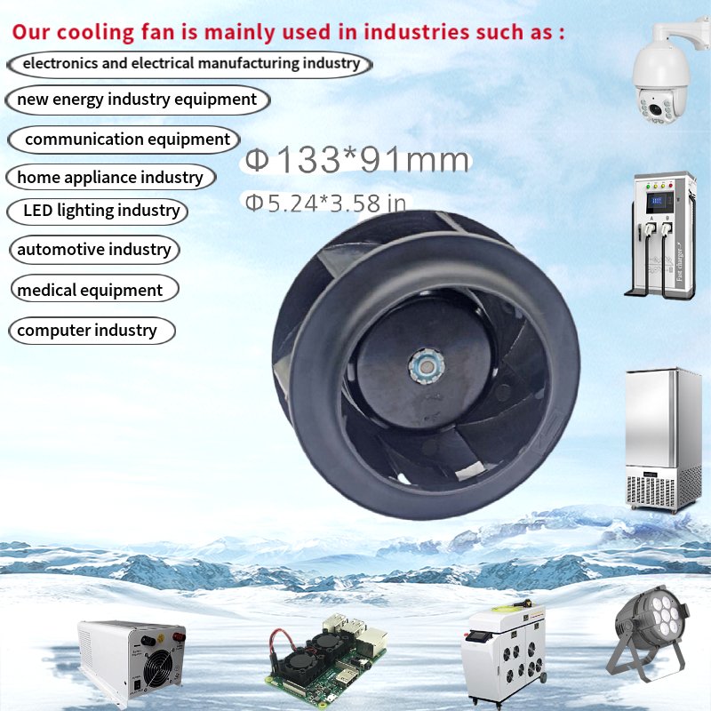 133mm Inlet Sawdust Blower Fan Low Noise Power Supply case Impeller Ip65 High Efficiency EC Backward Curved Centrifugal Fan