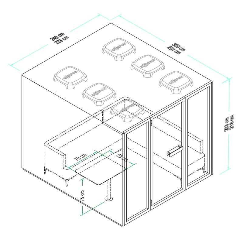Popular Choice Acoustic Phone Booth Winpod M POD 3.0 (2400 X 3000 X 2280mm) with Sofa Good for Six to Eight Persons
