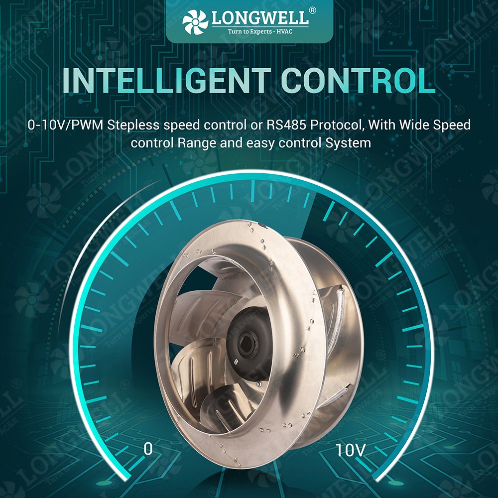 LONGWELL 450mm EC Aluminum Alloy Welded Backward Curved Centrifugal Fan Blades EC High Pressure Centrifugal Fan Impeller