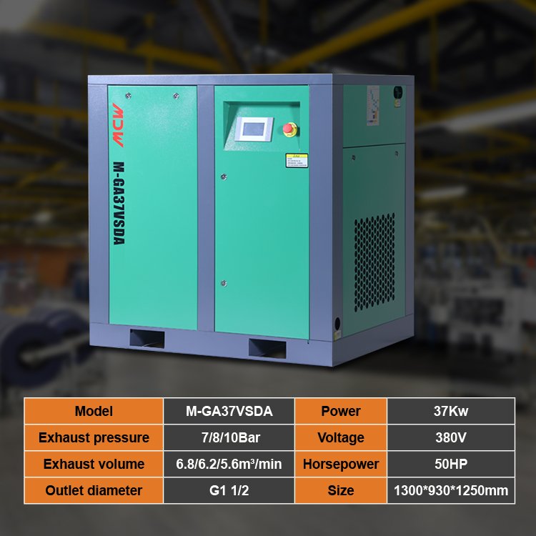 Mandiwi High Performance 37KW 50HP Permanent Magnet Variable Speed Rotary Screw Air Compressor for Industrial Use MGA37VSDA
