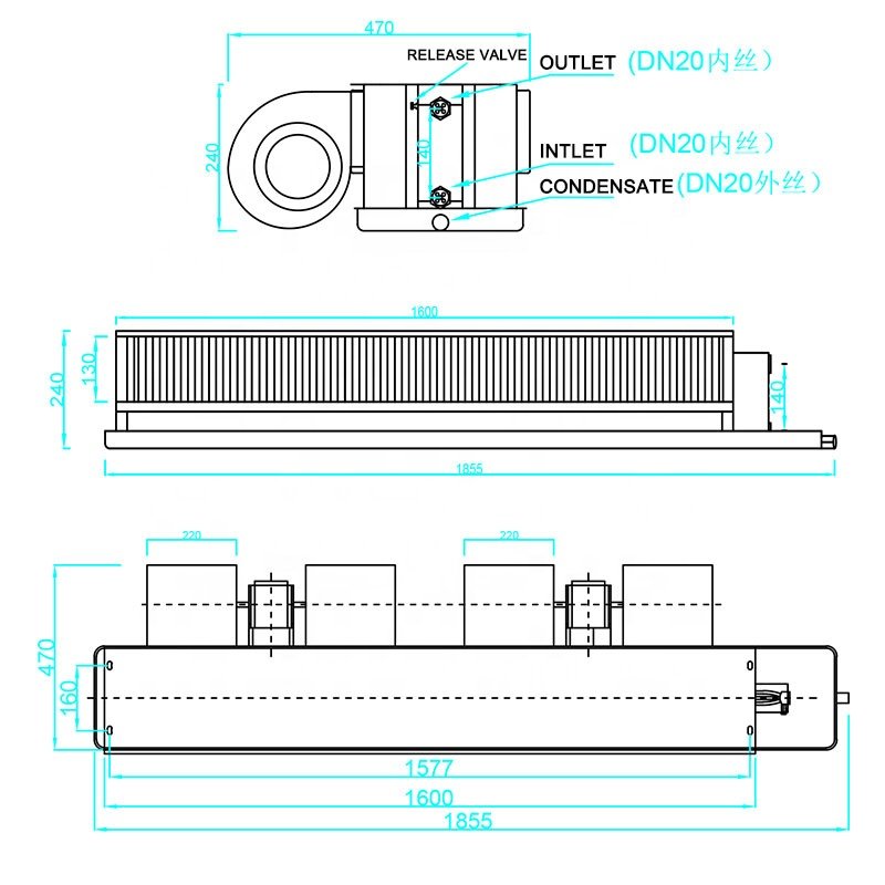 Commercial Industrial High-end Hvac air Conditioners Chilled Water Fan Coil Ceiling Concealed Ducted