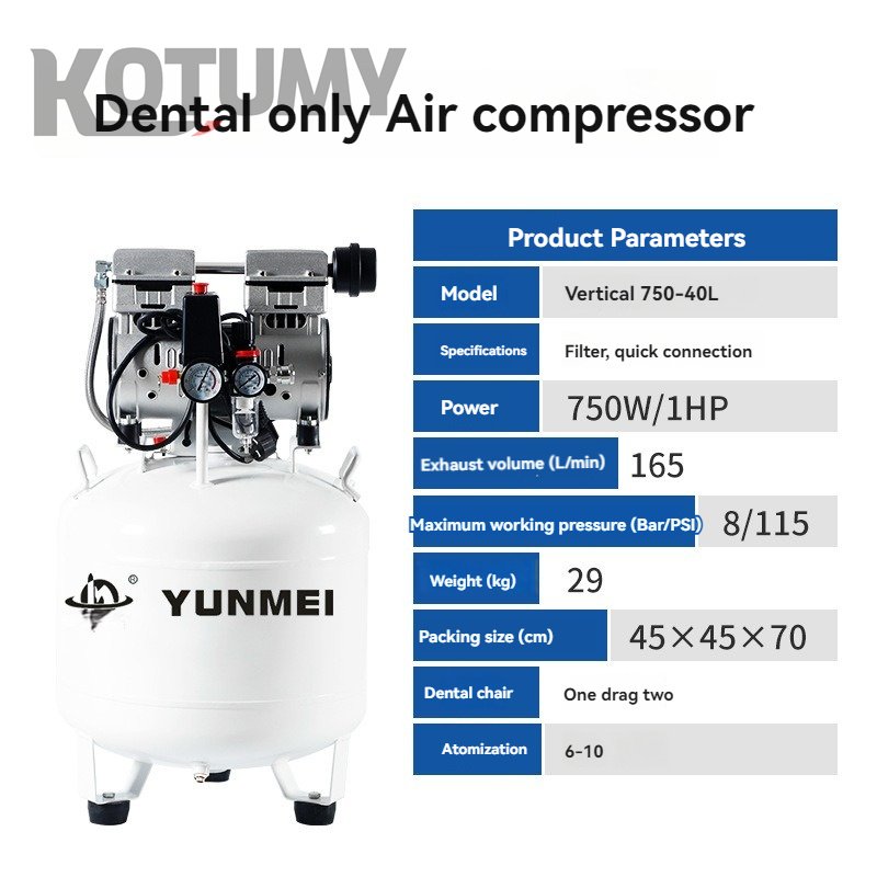 1500W Portable Silent Dental Oil Free Piston Air Compressor