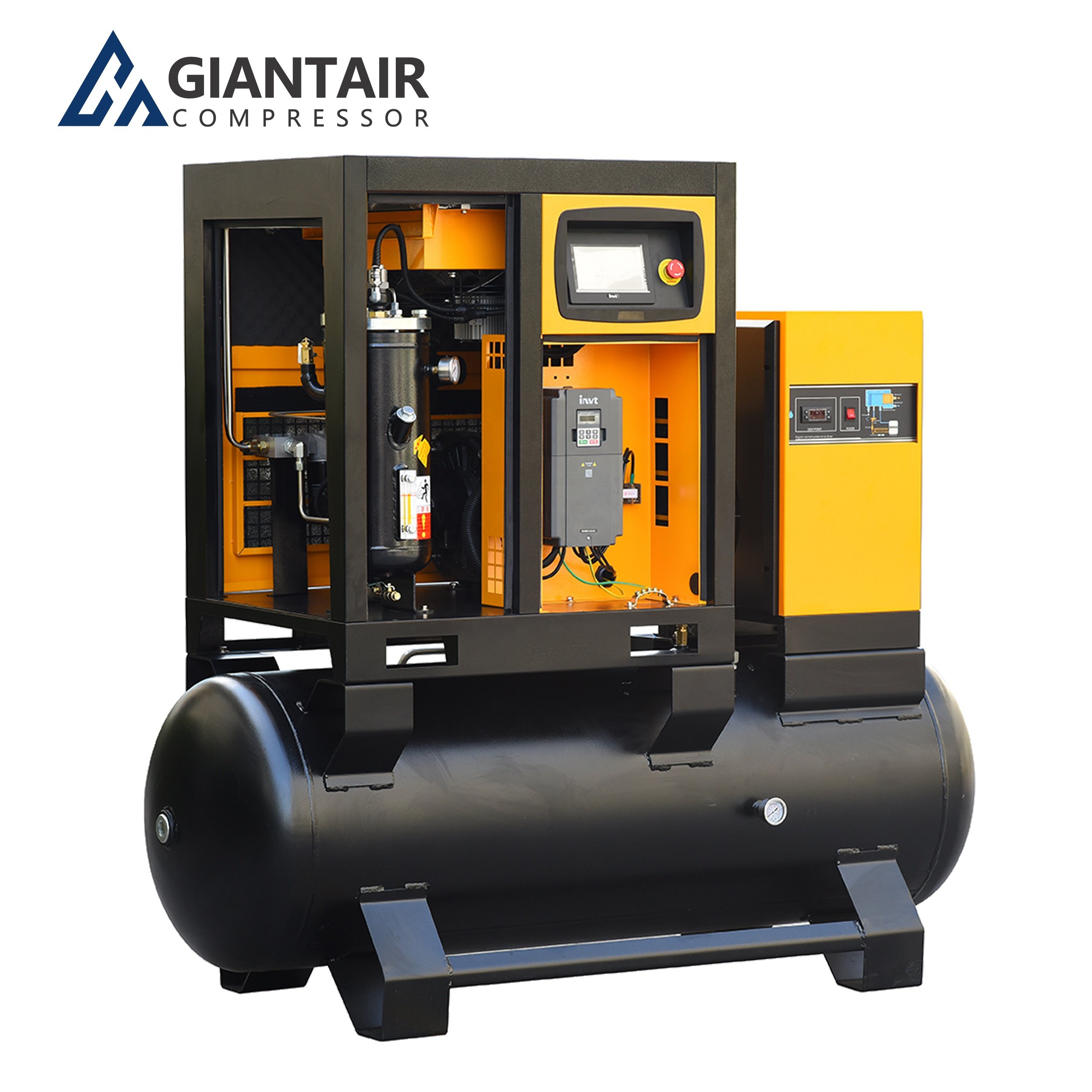 Giantair Energy Saving 7.5kw 11kw 15hp All in One Silent 15kw Industrial Screw Air Compressor for Air System With Air Dryer Tank