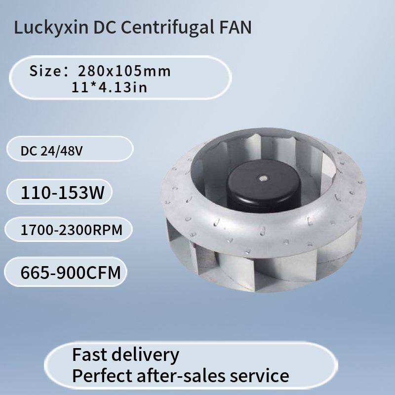 280x280mm DC24V Industrial Backward Centrifugal Fan Blower 2400m3/h 2900rpM Fume Extract Biomass Powerful Cooling Fan
