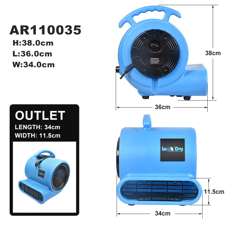 Commercial Reliable and Low Noise 220w 3-speed Low Profile air Mover Carpet Dryer Blower