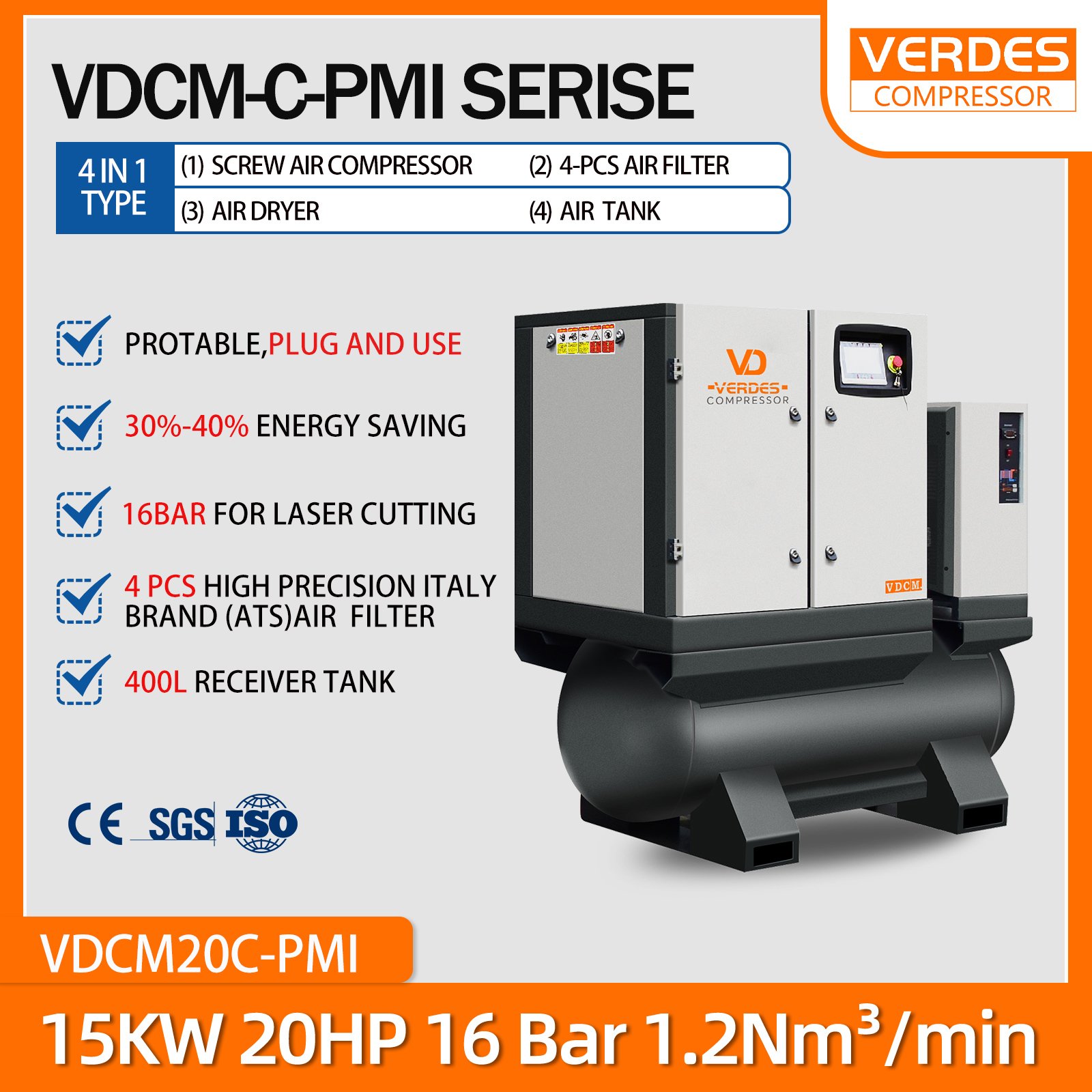 Reliability 16bar 1.6Mpa Industrial air Compressors Screw Type for Plasma Cutting Machine Electric Workshop air Compressor