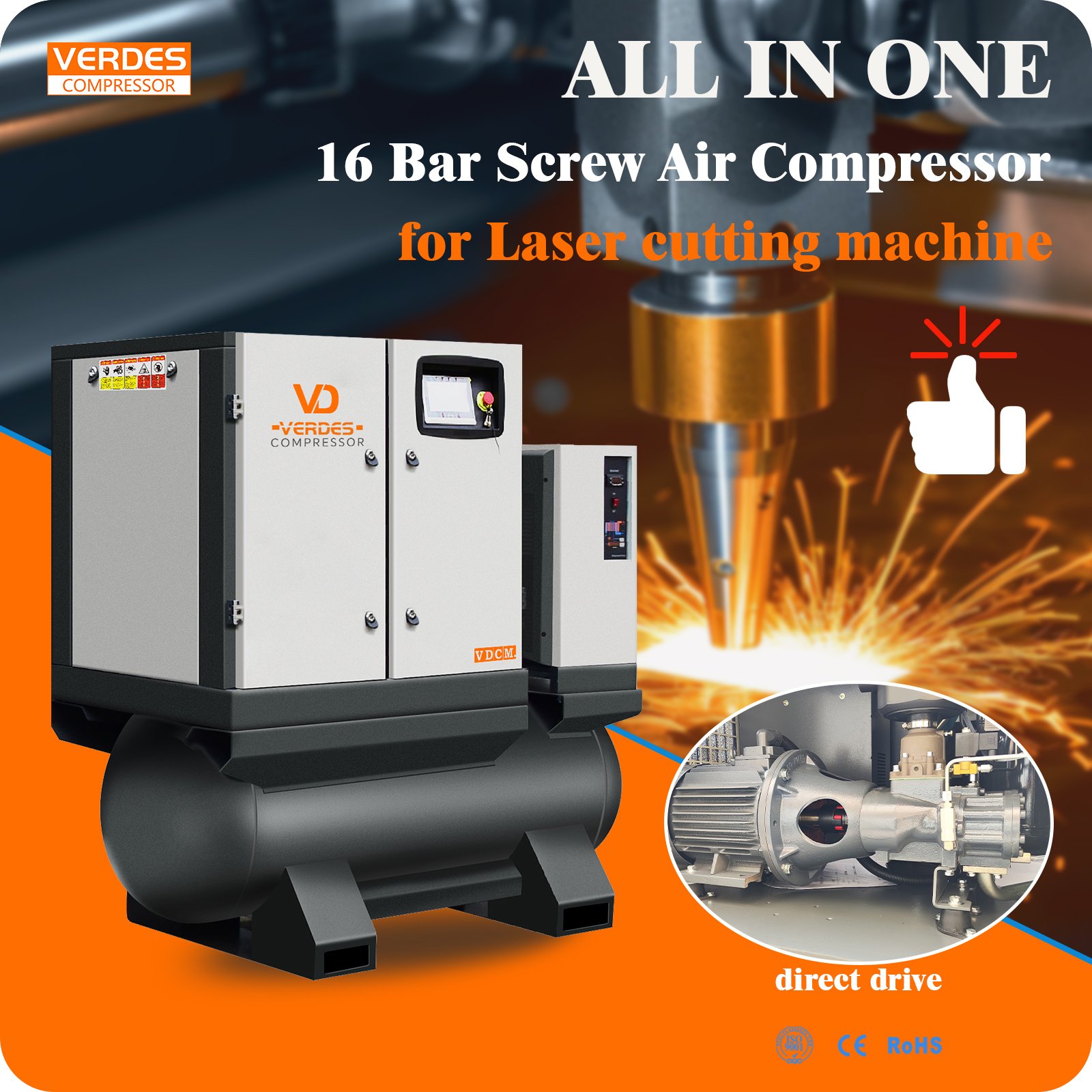 Reliability 16bar 1.6Mpa Industrial air Compressors Screw Type for Plasma Cutting Machine Electric Workshop air Compressor