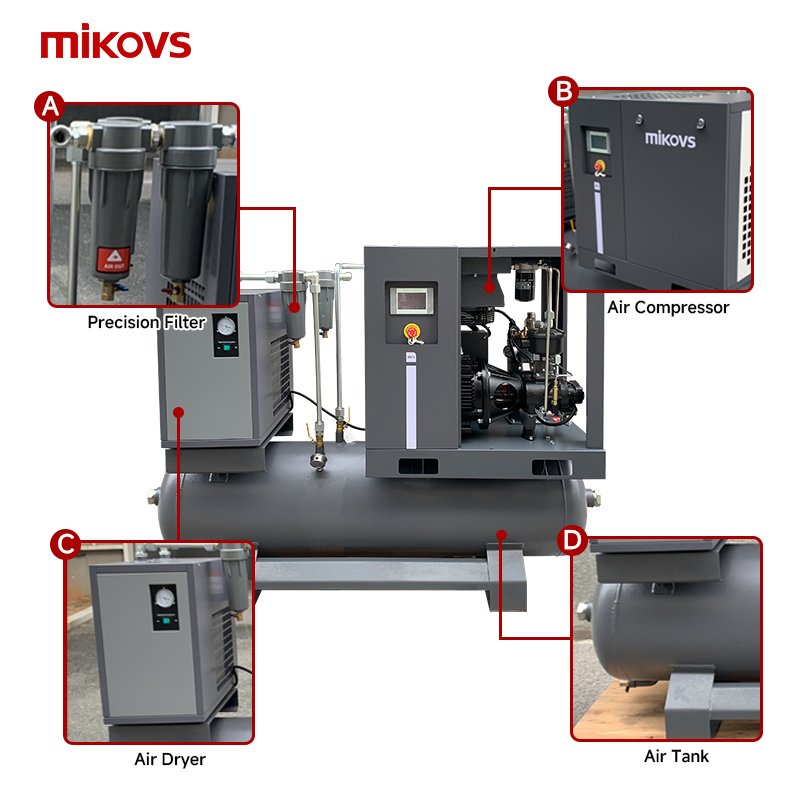 All in One Silent Variable Frequency Screw Air Compressor With Air Dryer With Tank 4 in 1 Energy Saving Compressor