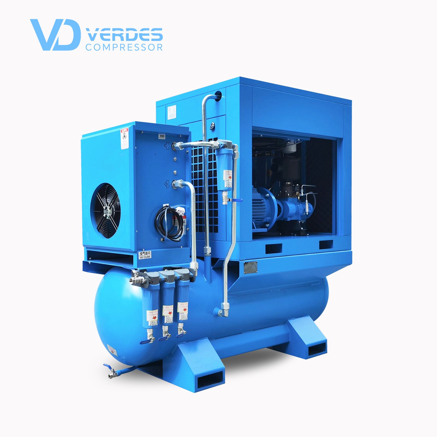 VERDES 7.5kw/10hp Rotary Screw air Compressor 8 10 bar Electric Driven All in One air Compressor Machine with Dryer and tank