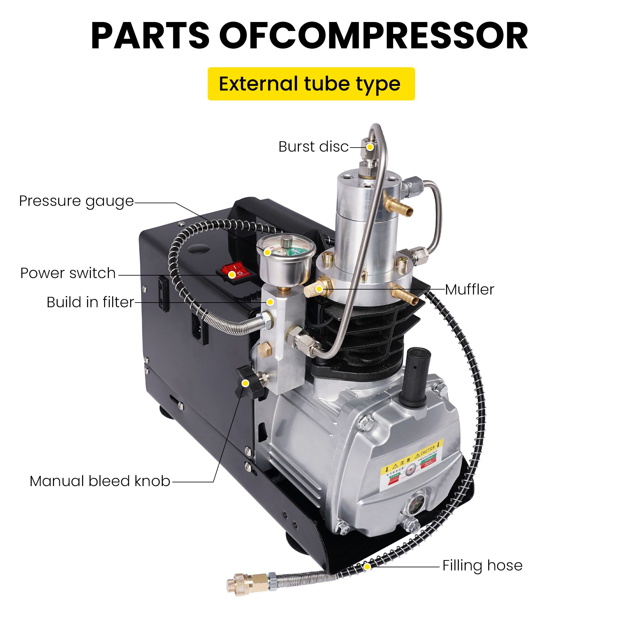 GP Auto Stop 110V 220V High Pressure 30mpa Single Cylinder 4500psi 300bar PCP Paintball Scuba Diving Breathing Air Compressor