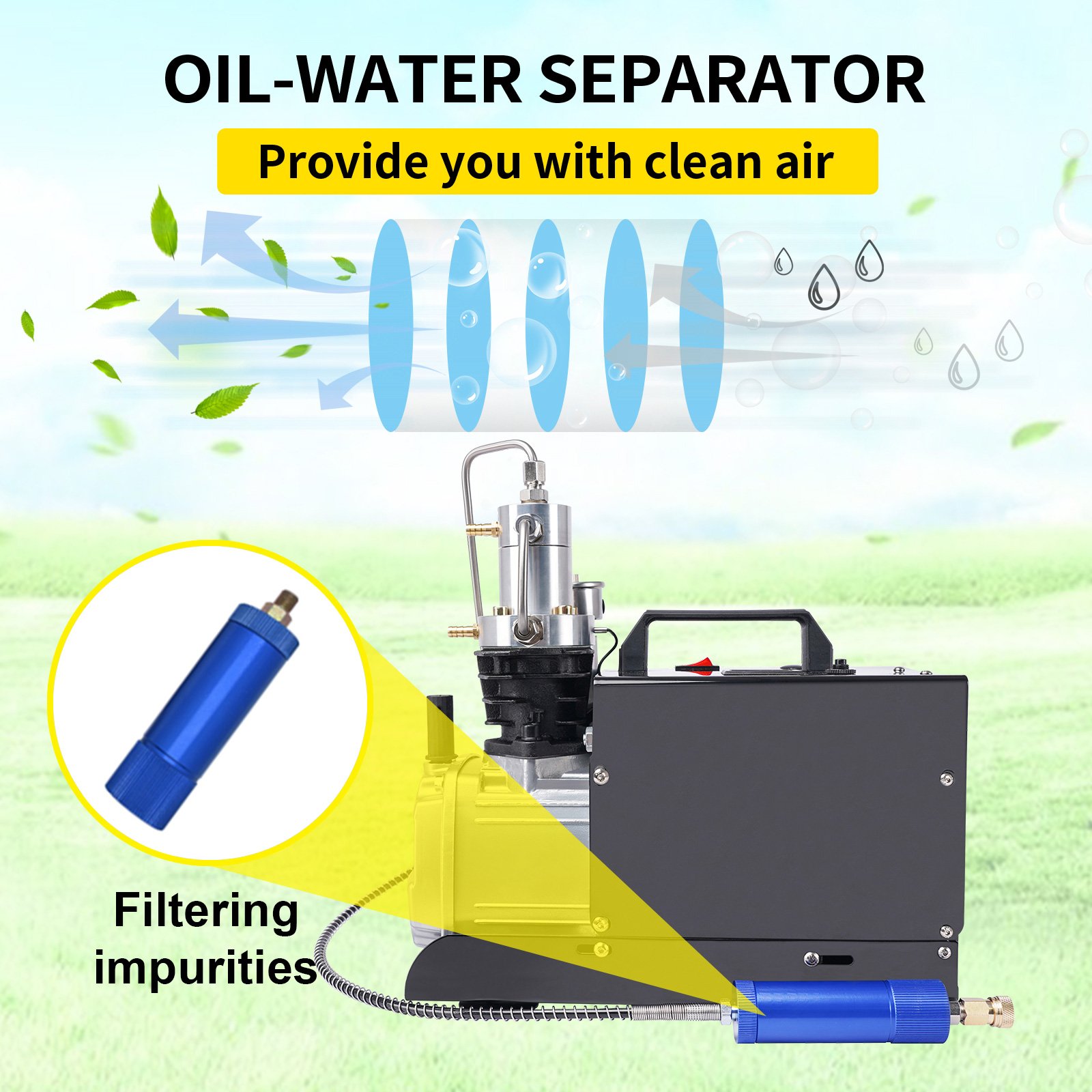 GP Auto Stop 110V 220V High Pressure 30mpa Single Cylinder 4500psi 300bar PCP Paintball Scuba Diving Breathing Air Compressor