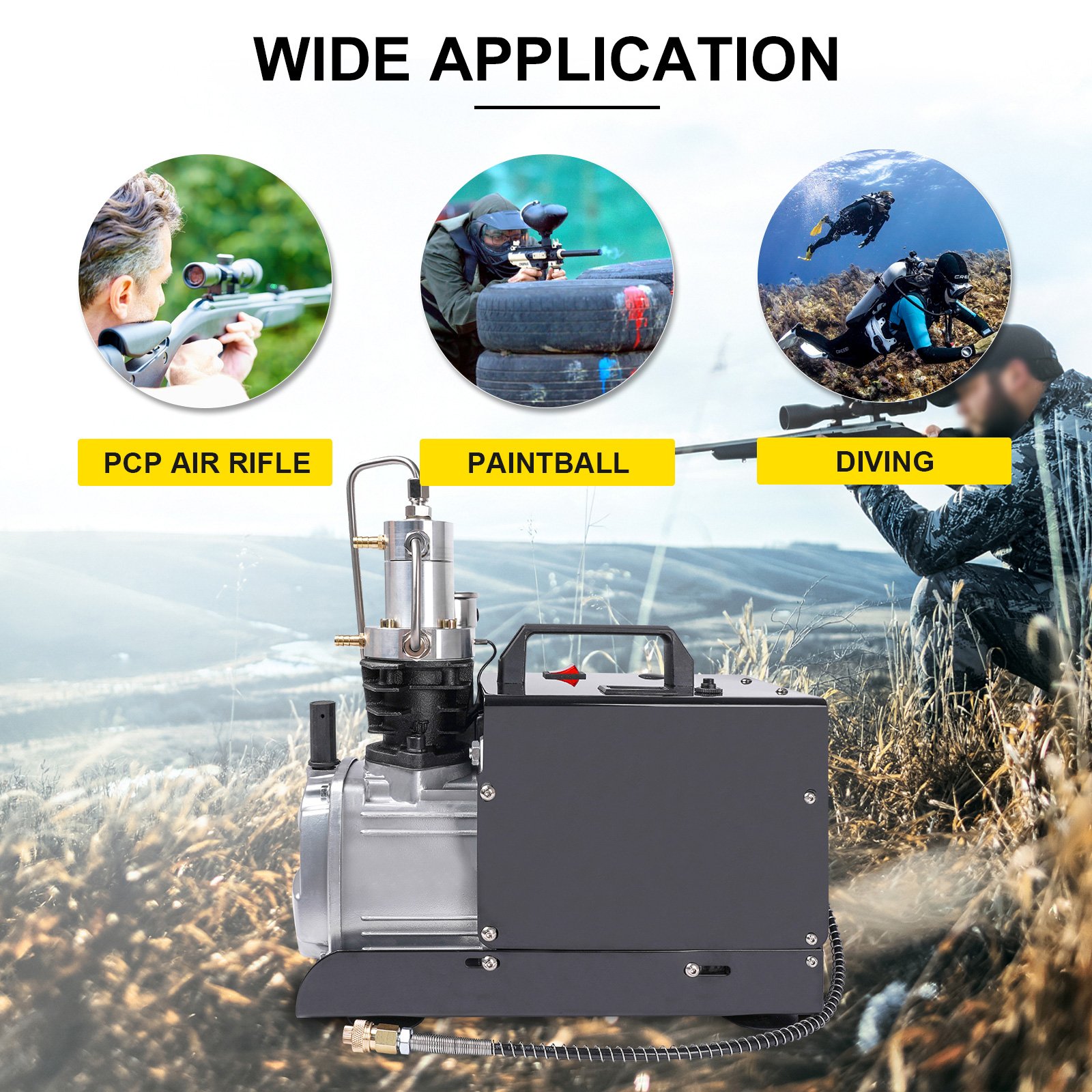 GP Auto Stop 110V 220V High Pressure 30mpa Single Cylinder 4500psi 300bar PCP Paintball Scuba Diving Breathing Air Compressor
