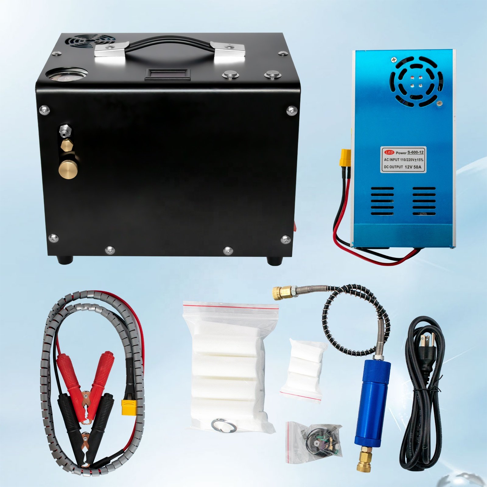 GP Manual Stop Wholesale 12V 110V 220V 300bar 4500psi 30mpa Built-in Power Transformer PCP Paintball Hunting PCP Air Compressor