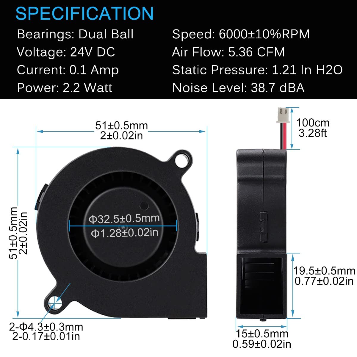12V DC Blower Small Fan 5015 Ultra-quiet Turbo Blower Circuit Board Cooling Fan