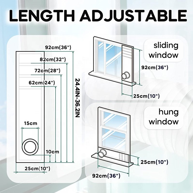 Adjustable Upgraded Easy to Install 25x62~92cm Window Seal for Portable Air Conditioner AC Window Seal Vent Kit