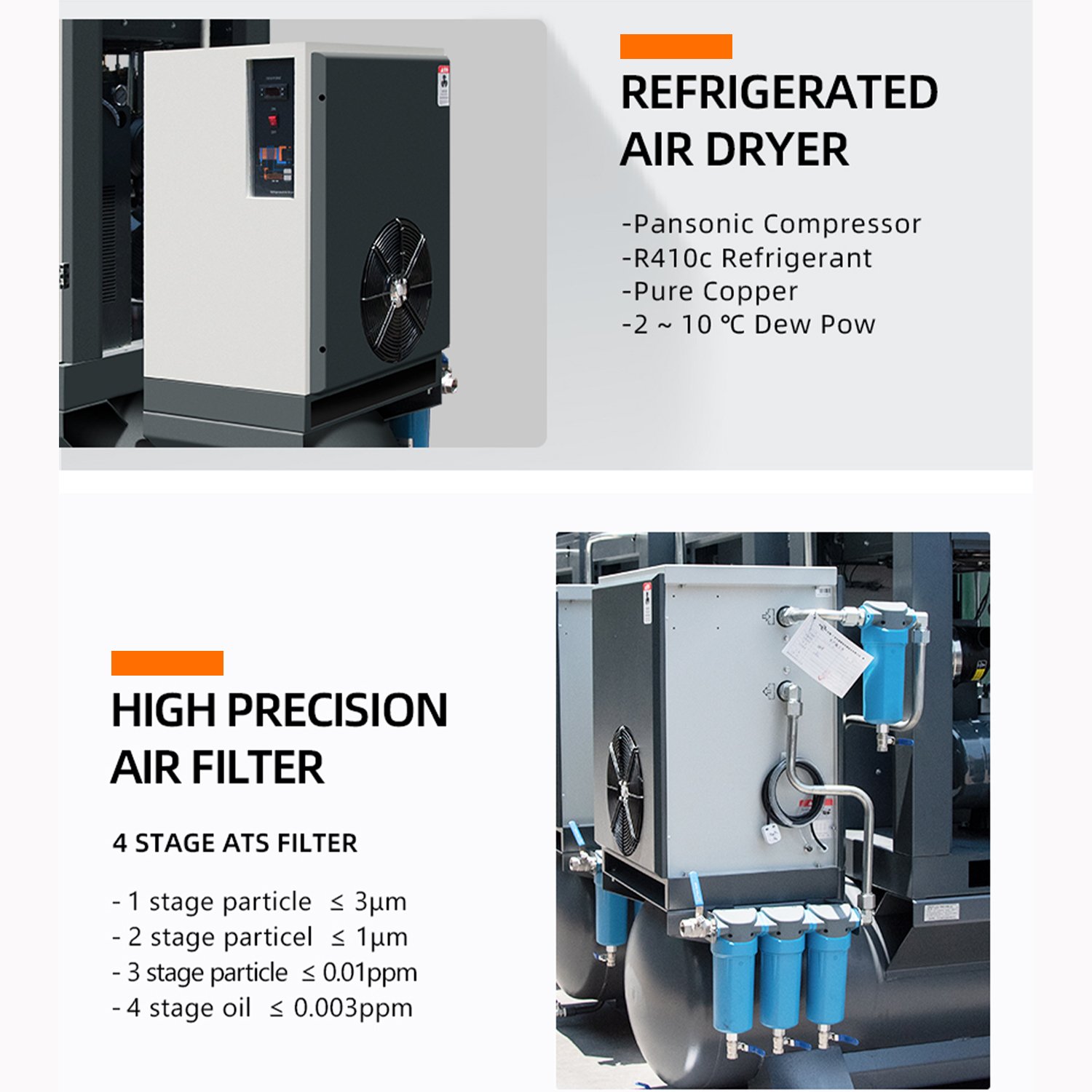 200 250 300 400 500 1000 Liter Industrial Electric Rotary Screw 4in1 air Compressor Portable Machine with air Dryer