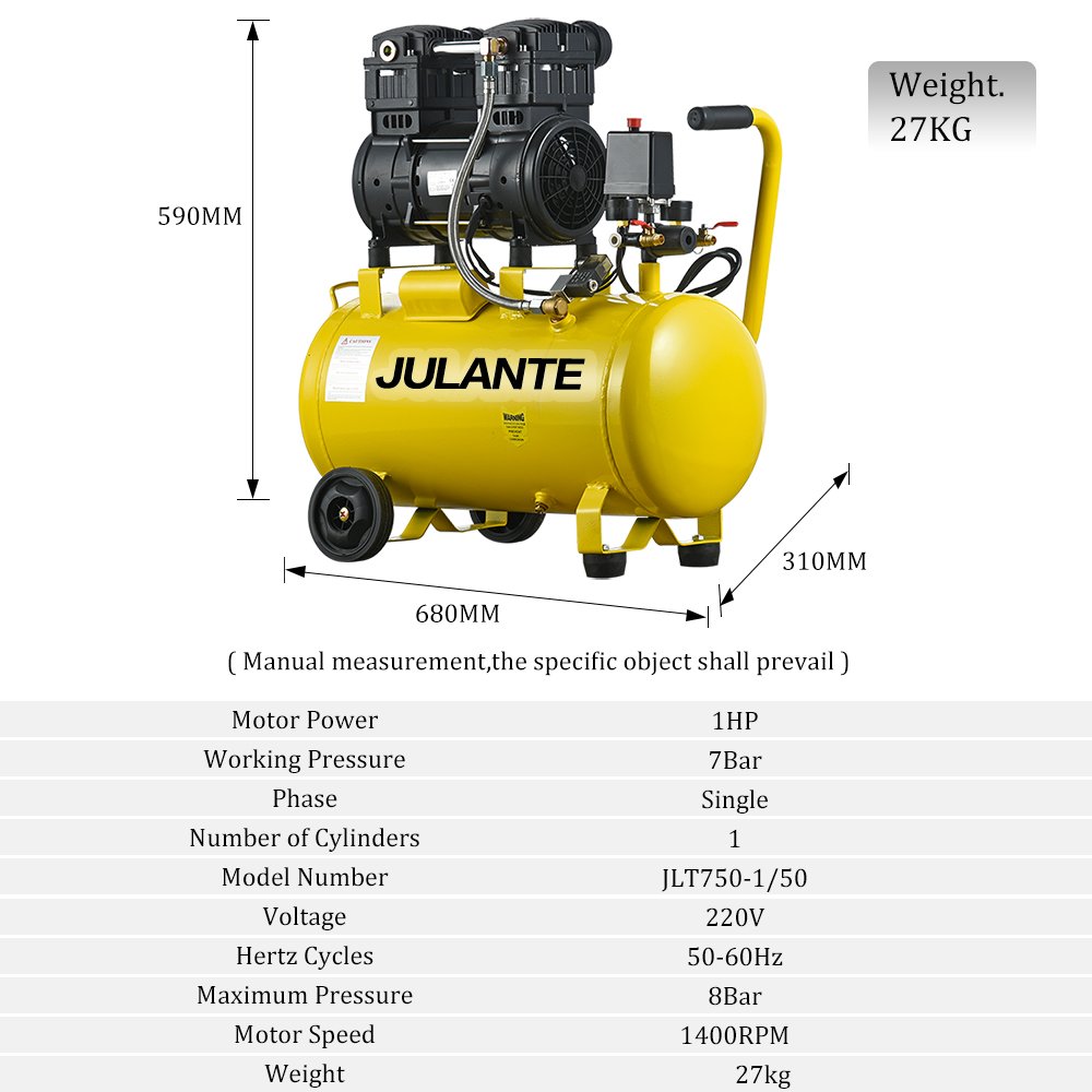 Silent Oil Free Portable Industrial Compressors Machine 220V 1400RPM 1Hp 750W 50L Compressor air