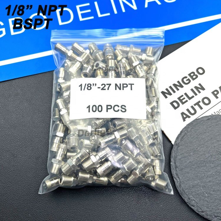 1/8-27 NPT BSPT Schrader Tank Valve Brass Material, Nickel Plated, Male Thread, Anti-Corrosion, Using for Air Compressor Tanks