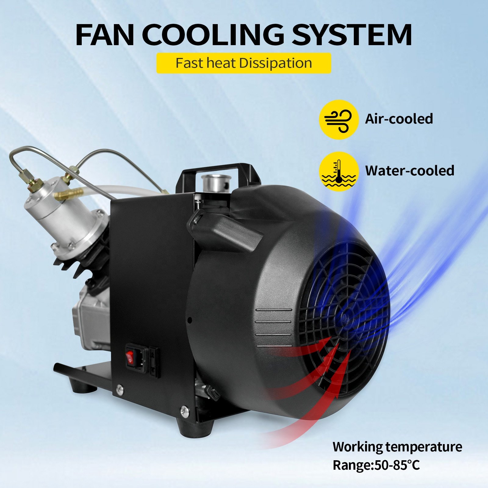 GP Double Cylinder High Pressure 4500psi 300bar Electric PCP Air Compressor for Paintball Snorkeling Water Sports Hunting