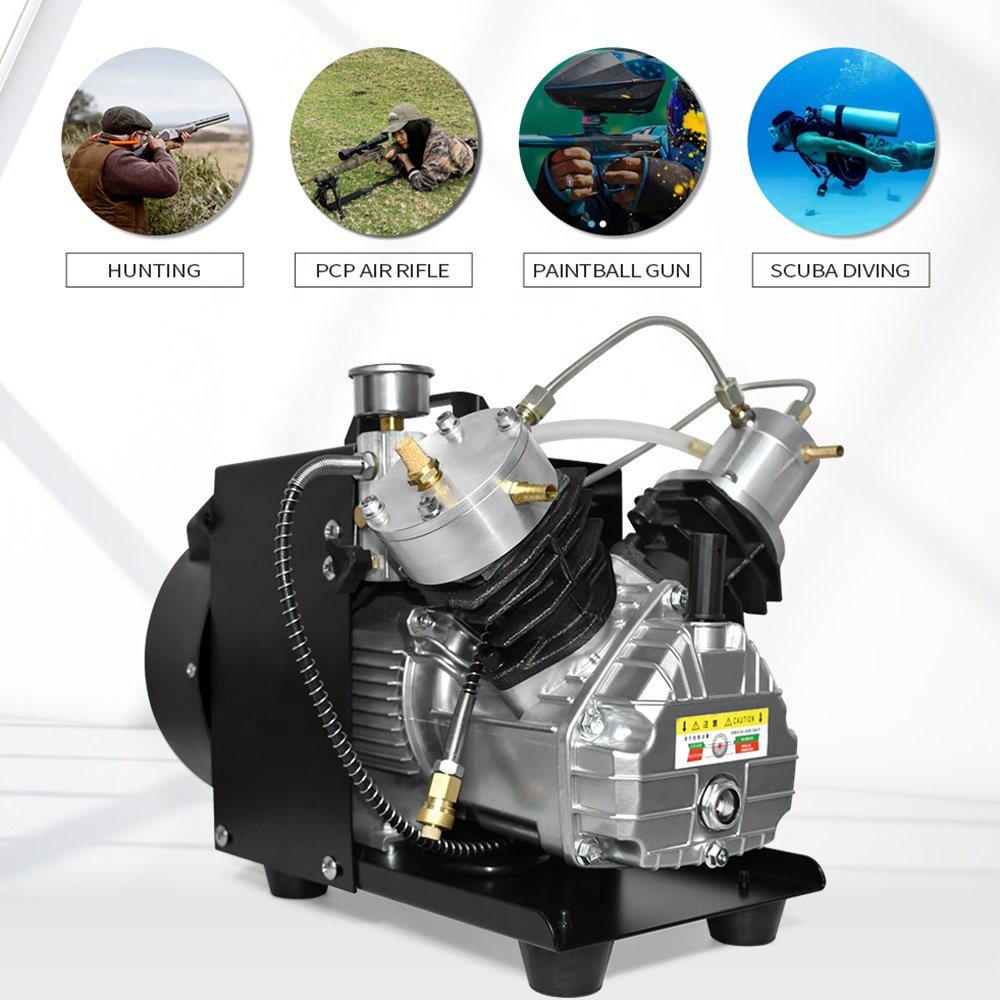 GP Double Cylinder High Pressure 4500psi 300bar Electric PCP Air Compressor for Paintball Snorkeling Water Sports Hunting
