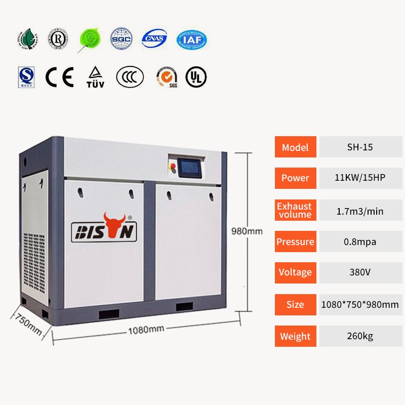 Low Noise 1.1m3/min Compressor De Ar 7.5kw 10hp Rotary Stationary Screw air Compressor for Industrial Use