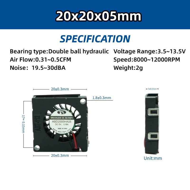 Factory Stock DC 5V 12V Mini Blower Fan 20x20x5mm Ultra-fast Micro Blower for Small Wearable Device Ventilation