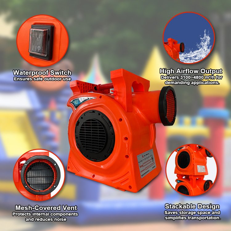 OEM Customizable High Quality 1.5HP 1100W/1200W Turbo Blower Low Noise 220V High Pressure Electric Inflatable Bouncer Air Blower