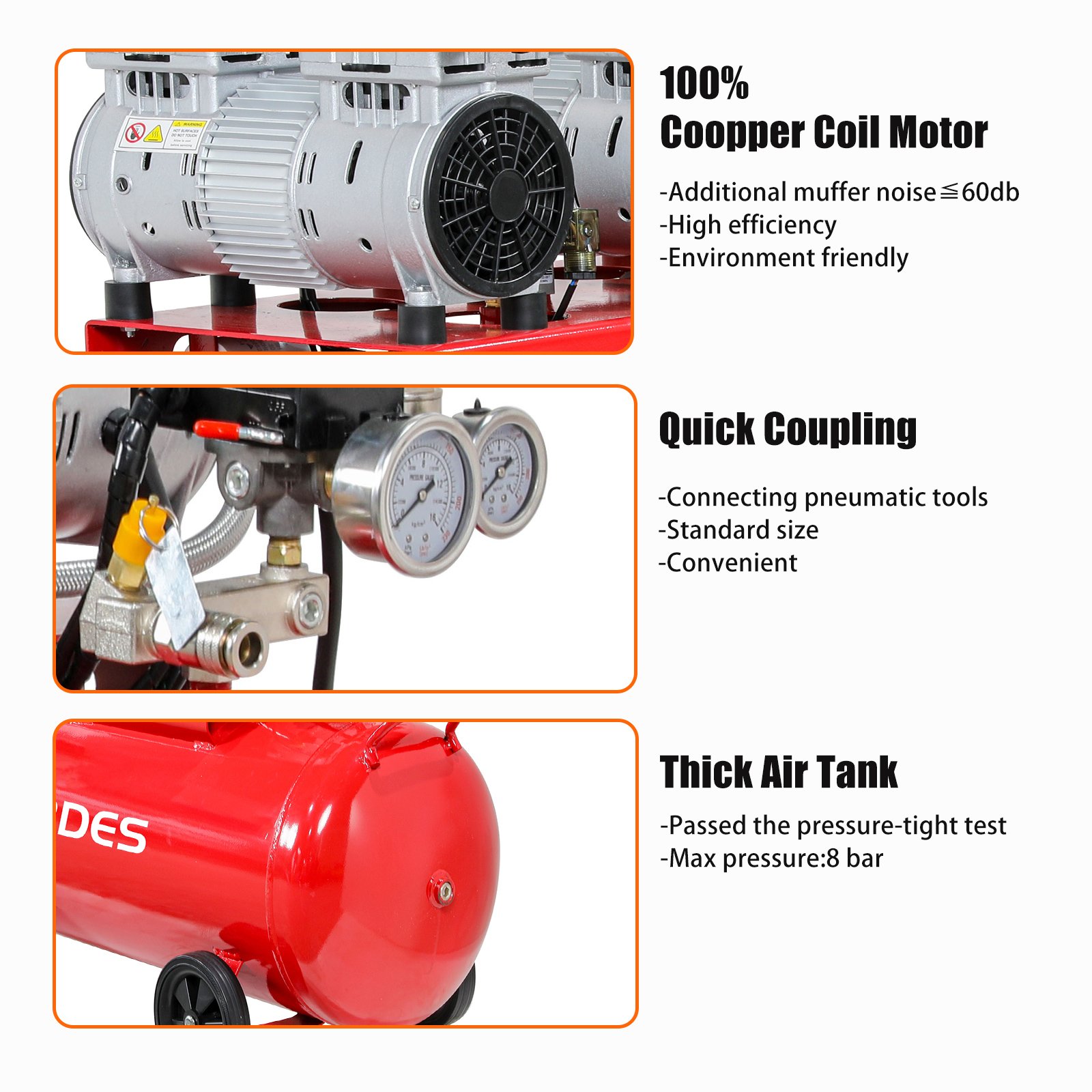 Top Quality 8 bar Mini Silent Dental air Compressor Piston air Compressor Portable 110V 220V 380V Customizable