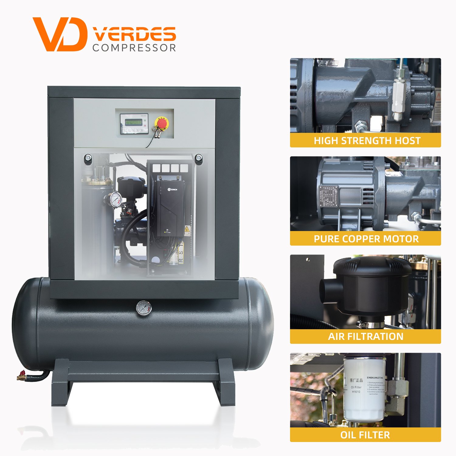 VERDES Direct Driven Energy Saving Air-Compressor Industry Small Rotary Screw Air Compressor Machine Price