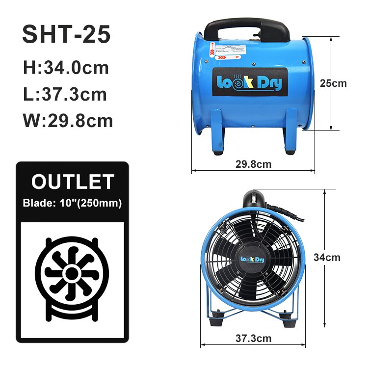 10inch 250mm 43m3/min Low Noise Industrial Portable Blower Ventilation Fan