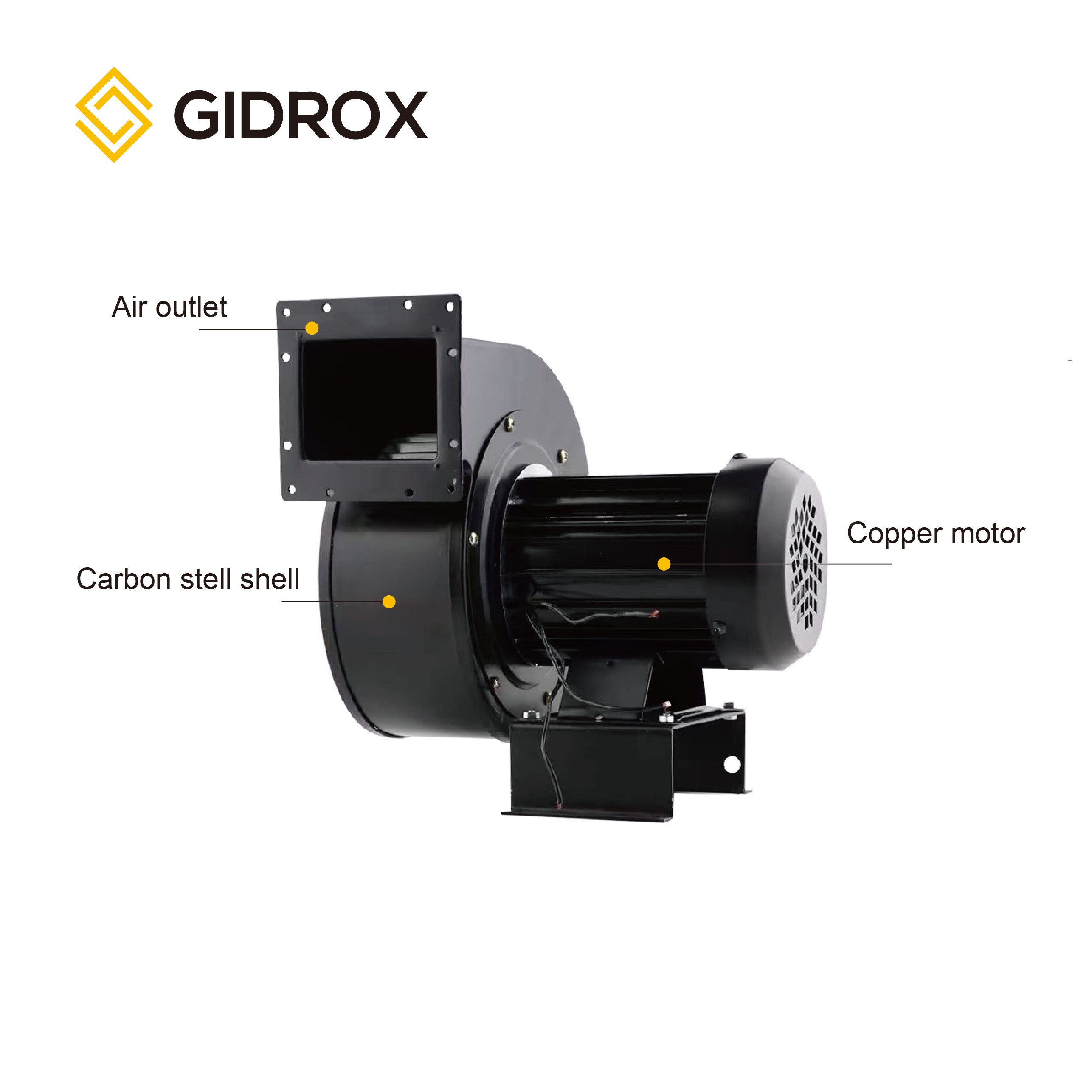 GIDROX Copper Motor air Model Fan 60/85/120/240/330/500W Centrifugal Exhaust Fan Medium Pressure AC Centrifugal Blower Fan