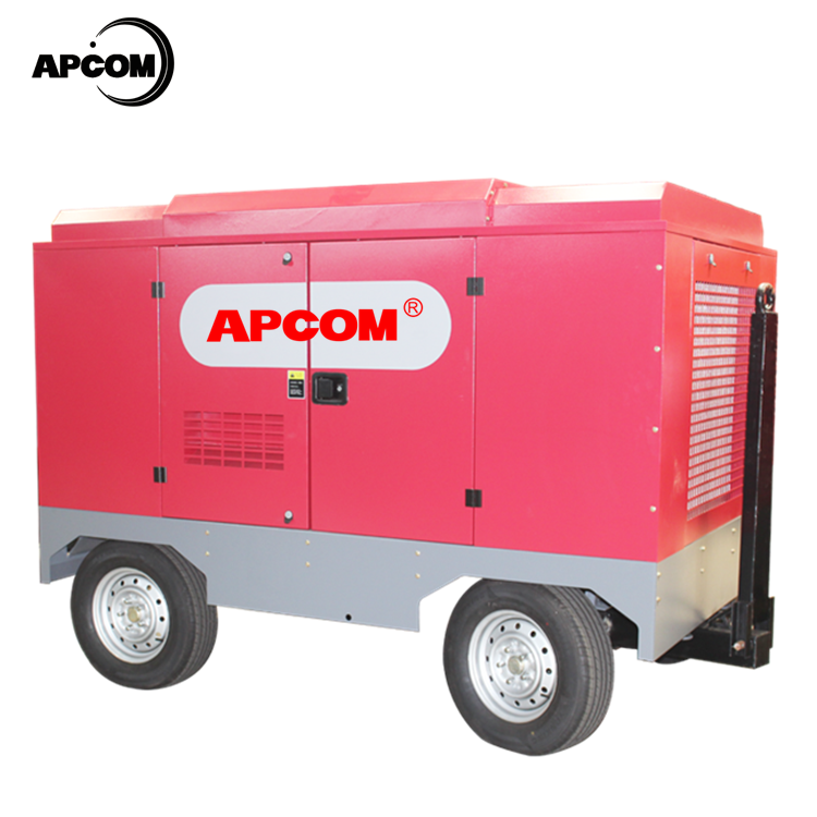Portable diesel Engine Screw air Compressor APCOM 20bar 800cfm air Compressor diesel Mining diesel Compressor with Jack Hammer