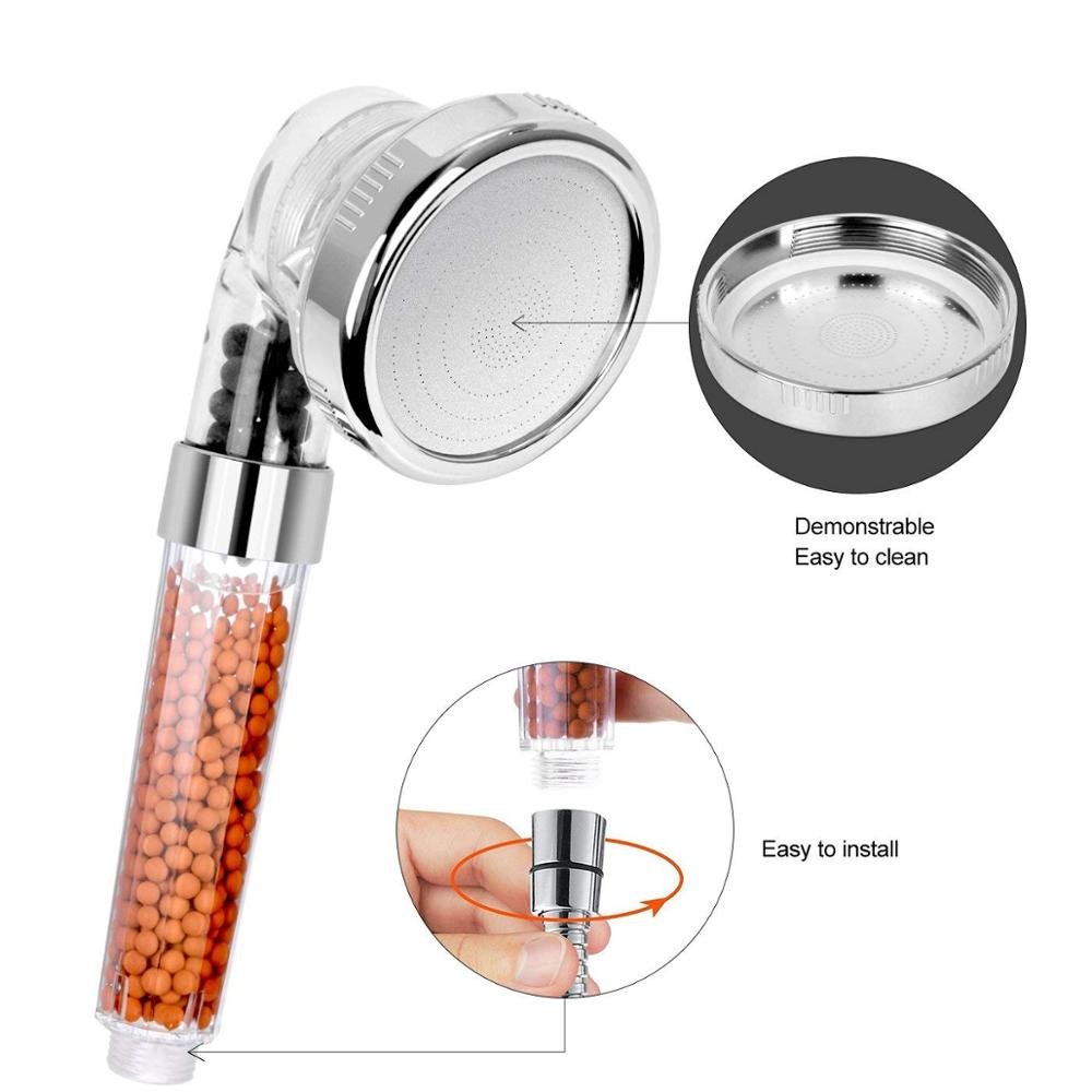 Water Saving 3 Function Spray Negative Ionic Spa Filter Handheld Transparent Shower Head