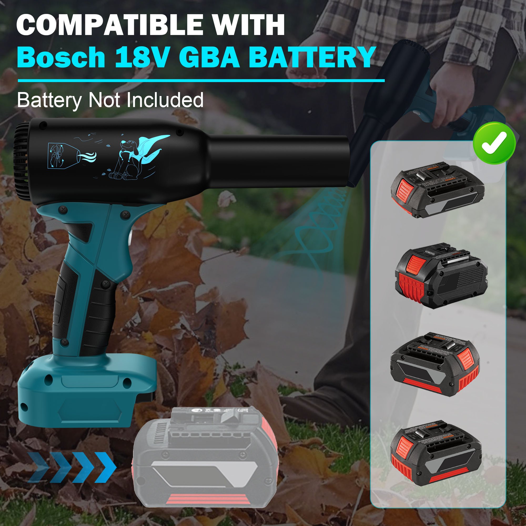 Upgraded 380W High-Speed Blower, 90000RPM Super Jet Fan,3 Adjustable Speeds for Bosch GBA 18V Cordless Blower