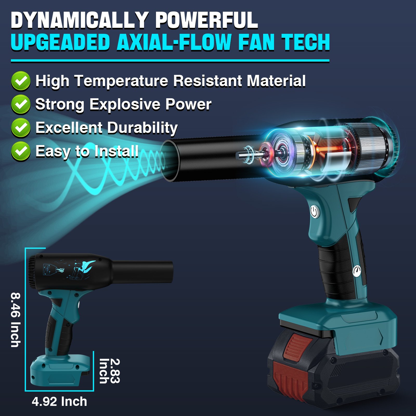 Upgraded 380W High-Speed Blower, 90000RPM Super Jet Fan,3 Adjustable Speeds for Bosch GBA 18V Cordless Blower
