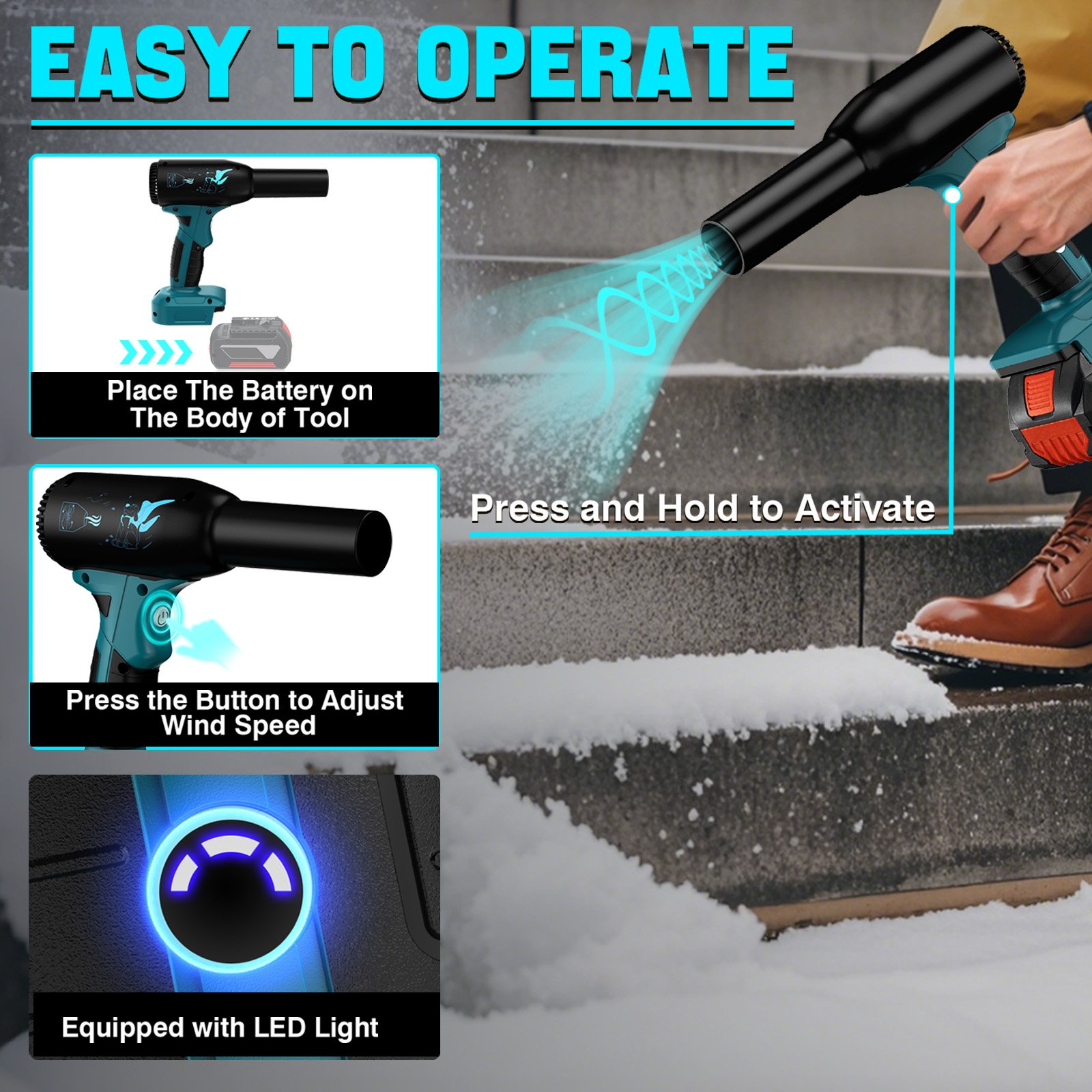 Upgraded 380W High-Speed Blower, 90000RPM Super Jet Fan,3 Adjustable Speeds for Bosch GBA 18V Cordless Blower
