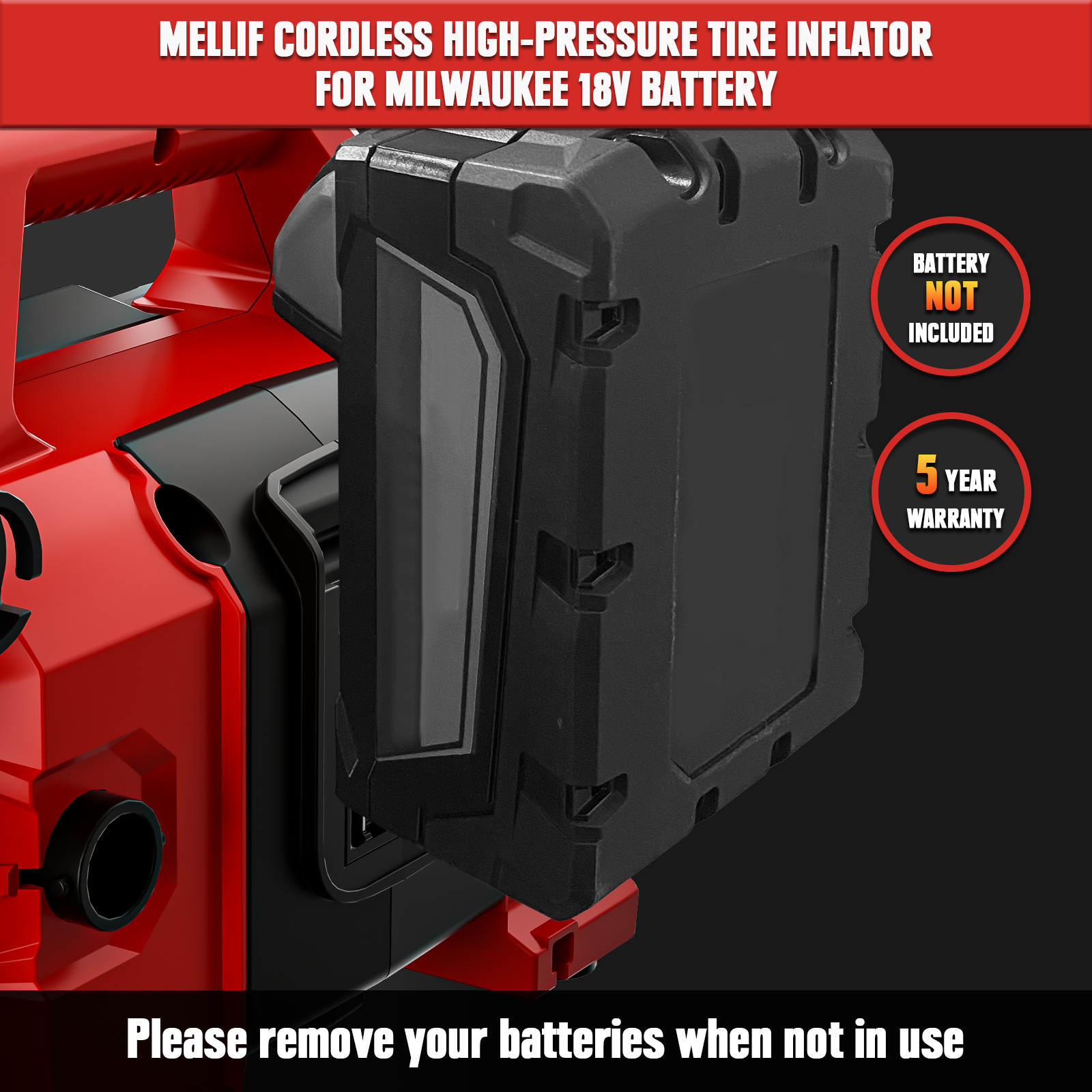 Mellif Cordless Tire Inflator Air Compressor for Milwaukee 18V Battery(Tool Only), 160PSI Portable Air Pump with Digital Gauge