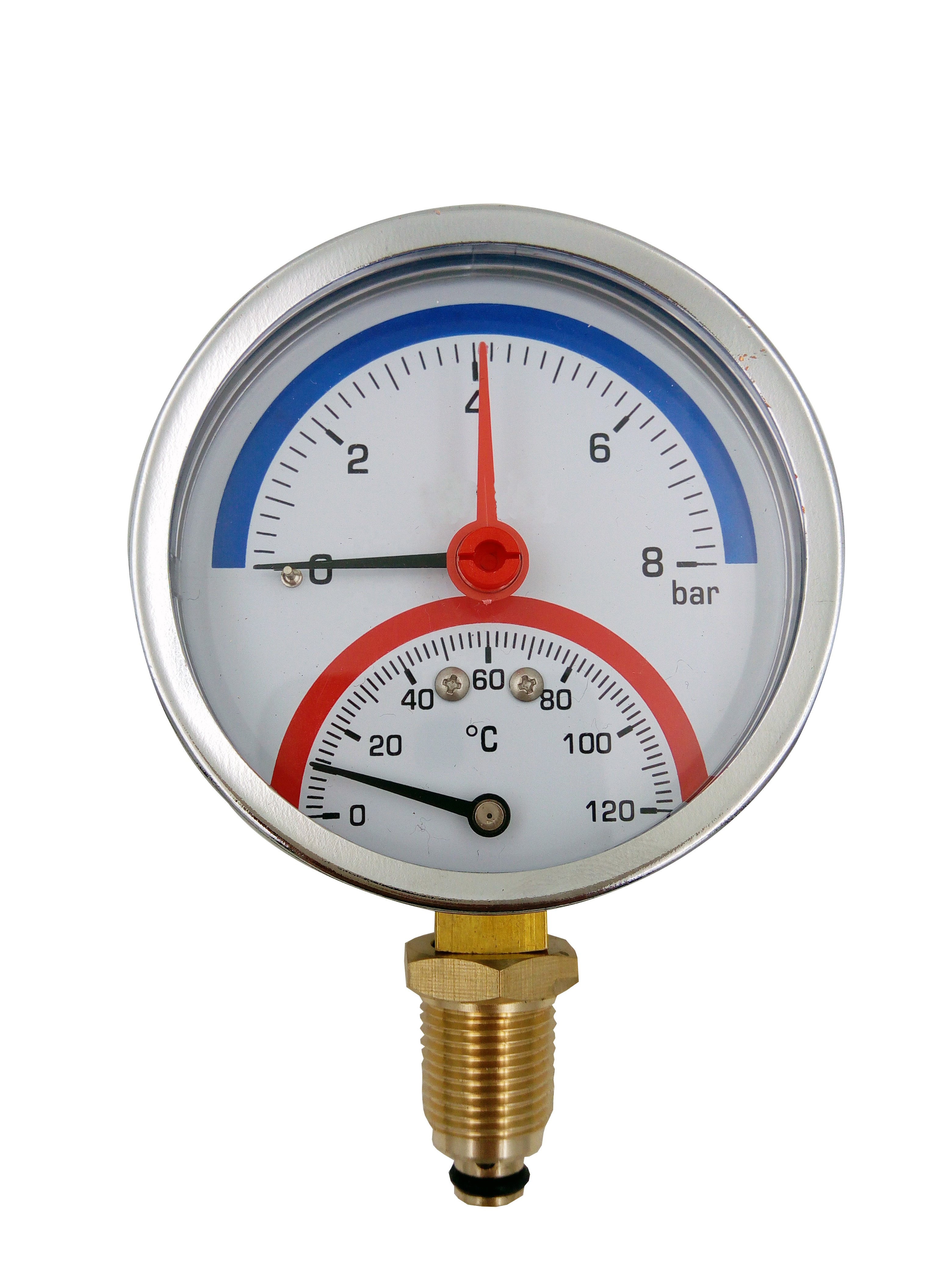 Hot Selling Water Thermobarometer 10bar and 120℃ Thermometer Pressure Gauge Stainless Steel for Air-conditioning