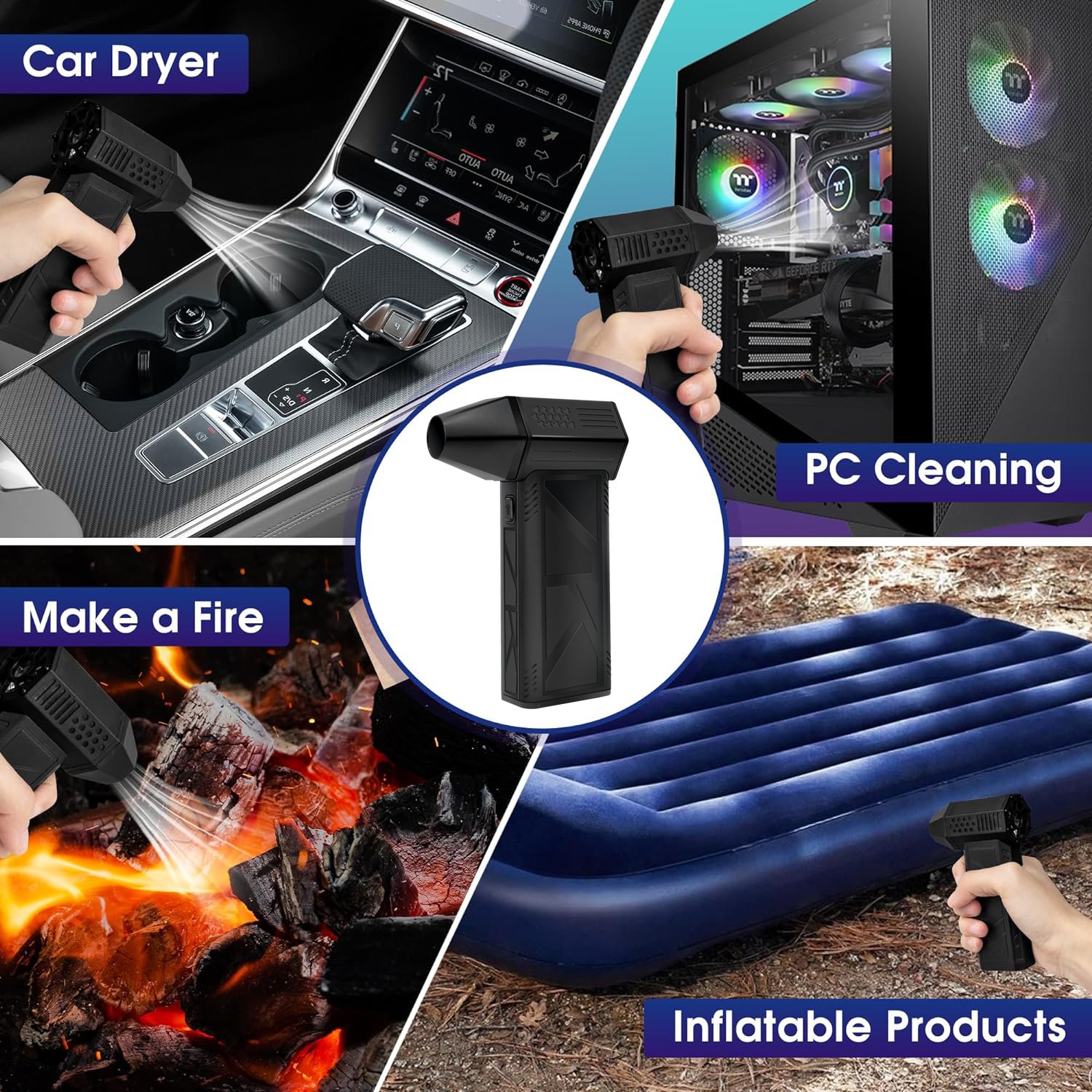 F.EASY.D 130000rpm Mini Compressed Air Duster Portable Hand Held Fan Electric Small Blower Mini Air Compressed for Clean