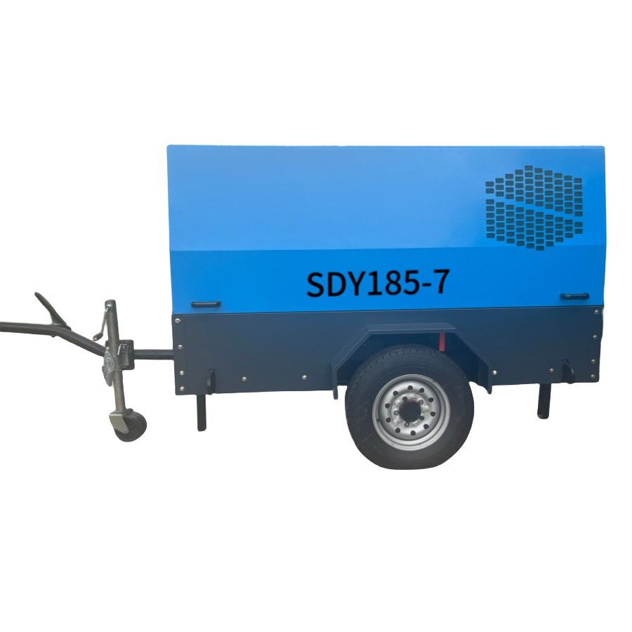 Tractored Two-wheeled Mobile diesel Screw Compressor 185cfm SDY185CFM-7 diesel air Compressor