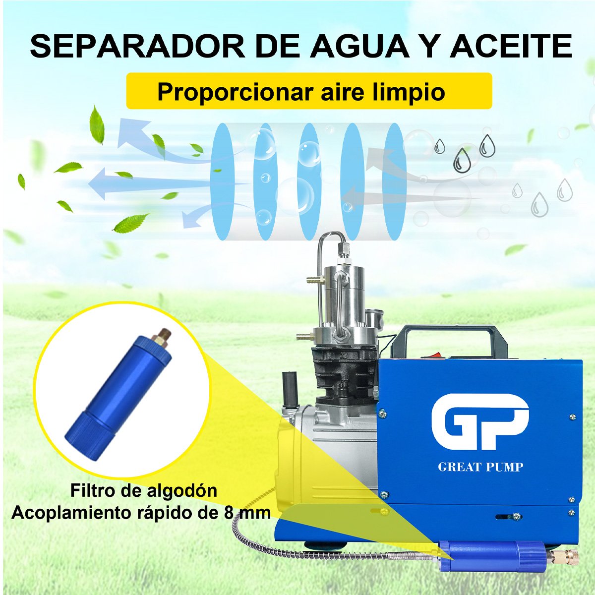 Great Pump CE ODM Stable Performance 4500psi 30mpa 300bar Outdoor 110V 220V Scuba Diving Snorkeling PCP Paintball Air Compressor